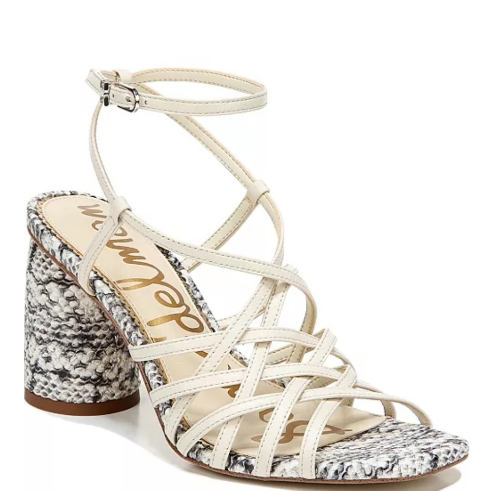 Sam Edelman Daffodil snakeskin heeled sandals, women's, size 5, cream and black